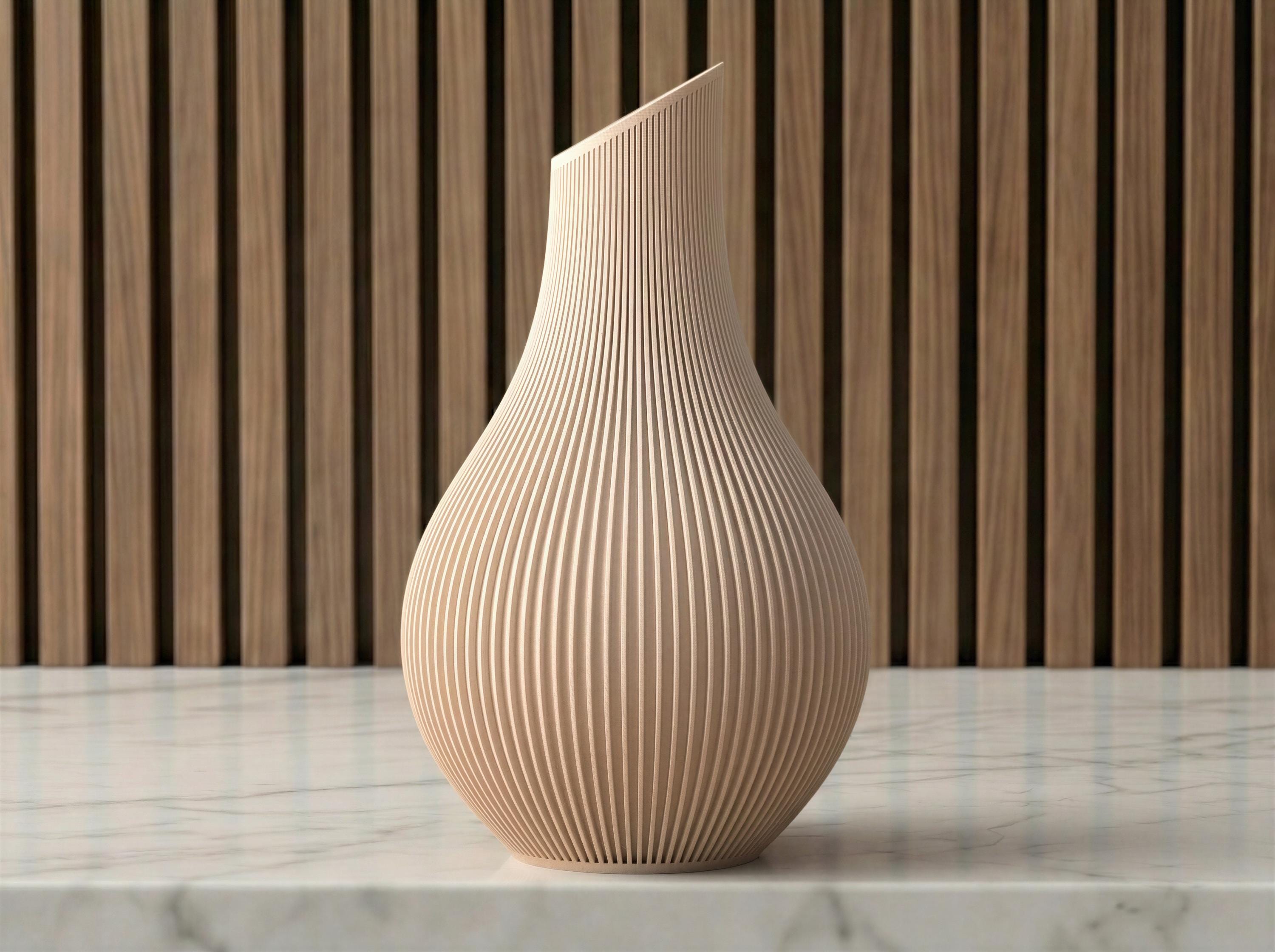 Japandi Ribbed Vase – Neutral Modern Shelf Decor – Minimalist Fresh or Dried Flower Accent